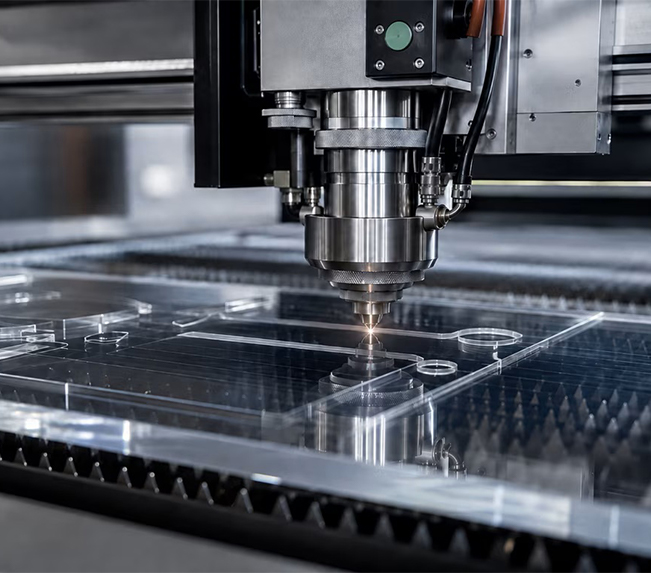 Façonnage Plexiglass avec découpe de précision d’une plaque PMMA transparente